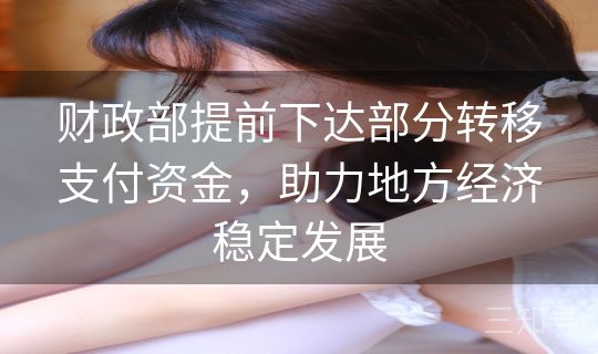 财政部提前下达部分转移支付资金，助力地方经济稳定发展