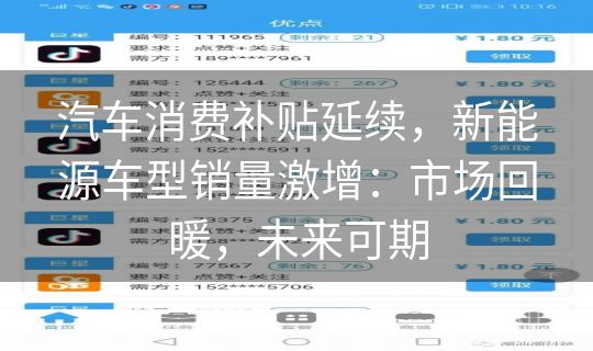 汽车消费补贴延续，新能源车型销量激增：市场回暖，未来可期