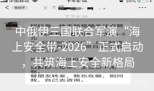 中俄伊三国联合军演“海上安全带-2026”正式启动，共筑海上安全新格局