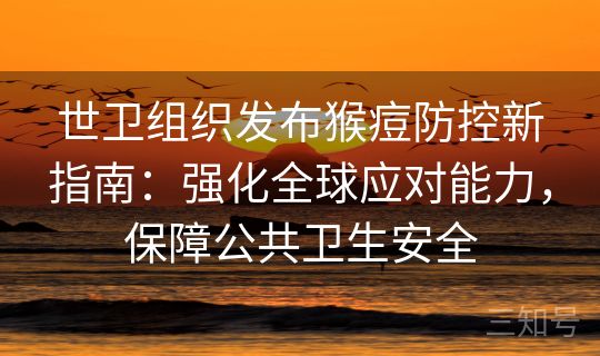 世卫组织发布猴痘防控新指南:强化全球应对能力,保障公共卫生安全 世卫组织发布猴痘防控新指南:强化全球应对能力,保障公共卫生安全