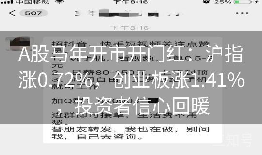 A股马年开市开门红：沪指涨0.72%，创业板涨1.41%，投资者信心回暖