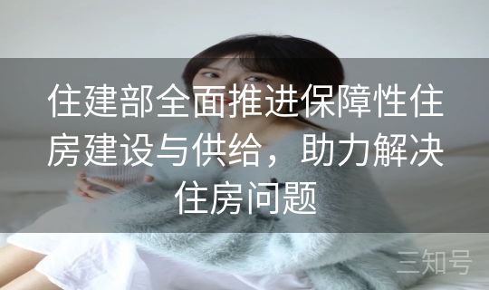 住建部全面推进保障性住房建设与供给，助力解决住房问题