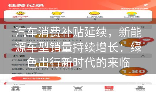 汽车消费补贴延续，新能源车型销量持续增长：绿色出行新时代的来临