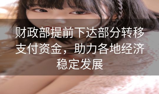 财政部提前下达部分转移支付资金，助力各地经济稳定发展