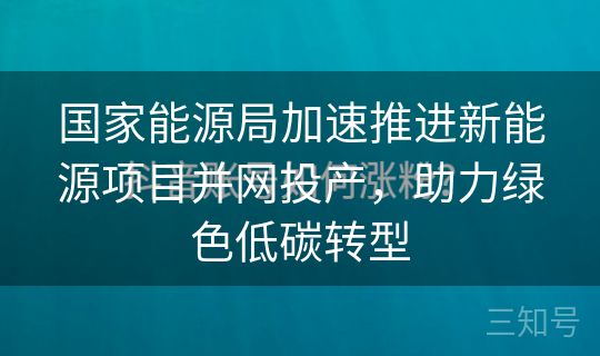 国家能源局加速推进新能源项目并网投产，助力绿色低碳转型