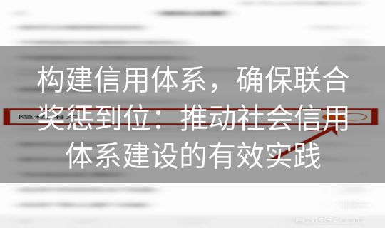 构建信用体系，确保联合奖惩到位：推动社会信用体系建设的有效实践