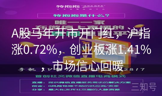 A股马年开市开门红，沪指涨0.72%，创业板涨1.41%，市场信心回暖