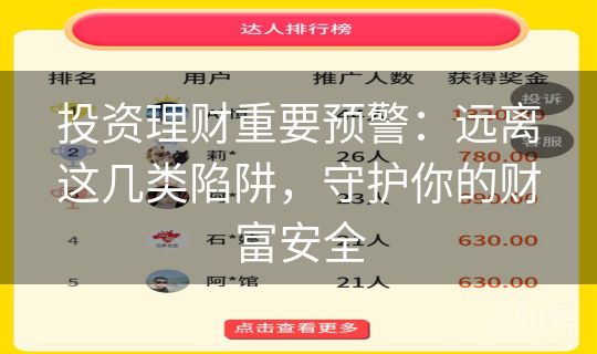 投资理财重要预警：远离这几类陷阱，守护你的财富安全