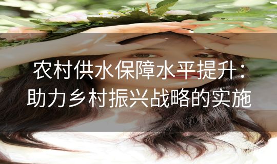 农村供水保障水平提升：助力乡村振兴战略的实施
