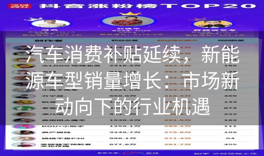汽车消费补贴延续，新能源车型销量增长：市场新动向下的行业机遇