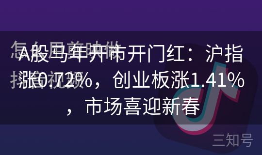 A股马年开市开门红：沪指涨0.72%，创业板涨1.41%，市场喜迎新春